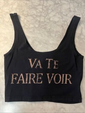 Urban Outfitters Black Cropped Tank with Faded Pink Text